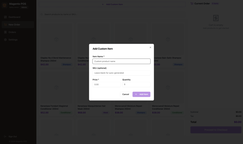 magento pos system add custom item