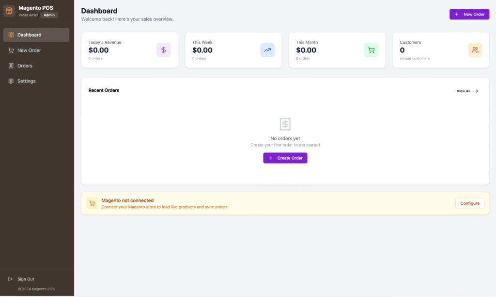 magento pos system - dashboard